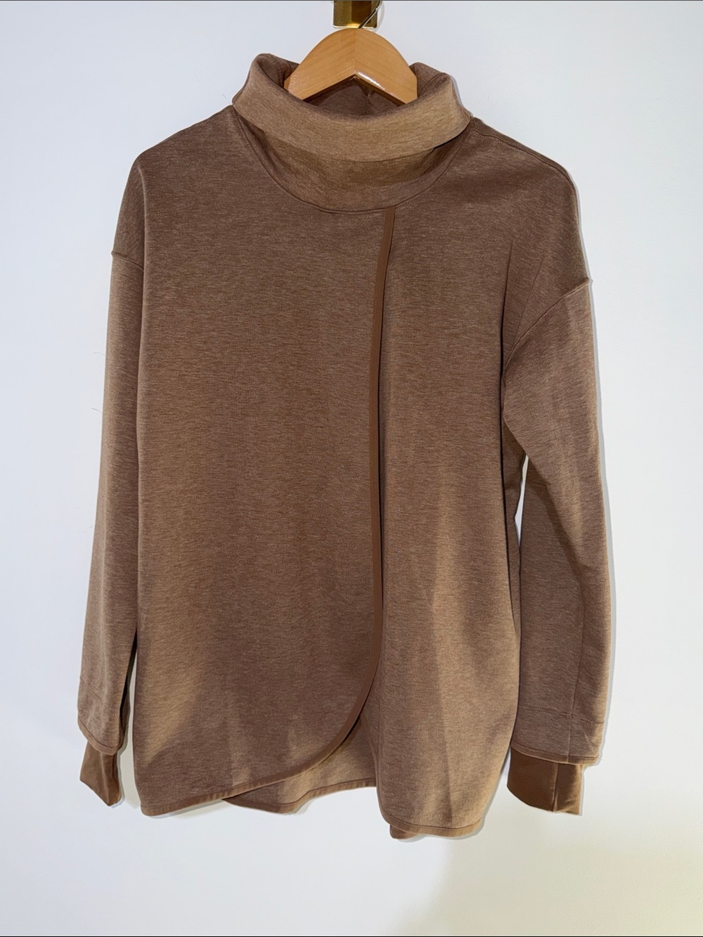 Nike Training Pullover Top Womens S Brown Long Sleeve Asymmetrical Turtleneck